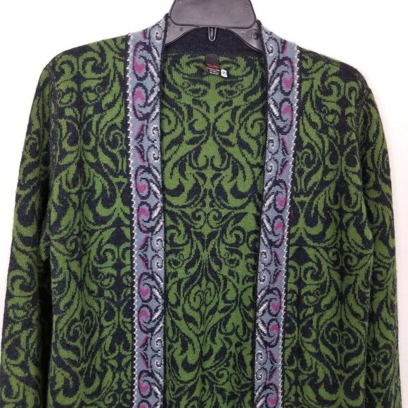 Tey-Art Women Alpaca Blend Open Front Cardigan Sweater Sz M Green Floral - Picture 2 of 7